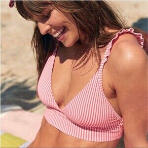 Aerie Bikini Swim Top Womens (XL) Stripe Ruffle Bralette Bathing Suit Swimwear
